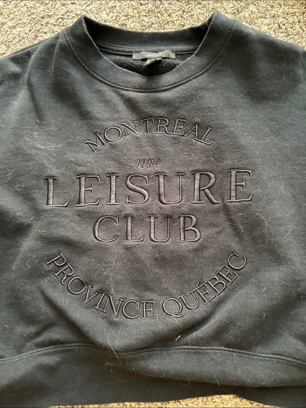 Forever 21 Black Embroidered 'Leisure Club' Crewneck Sweatshirt